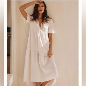 Anthropologie Kallie Flowy Maxi Dress in White - XXS